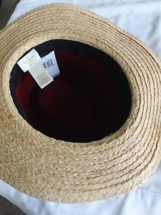 Kate Spade Fedora straw hat with red wool crown, 21\